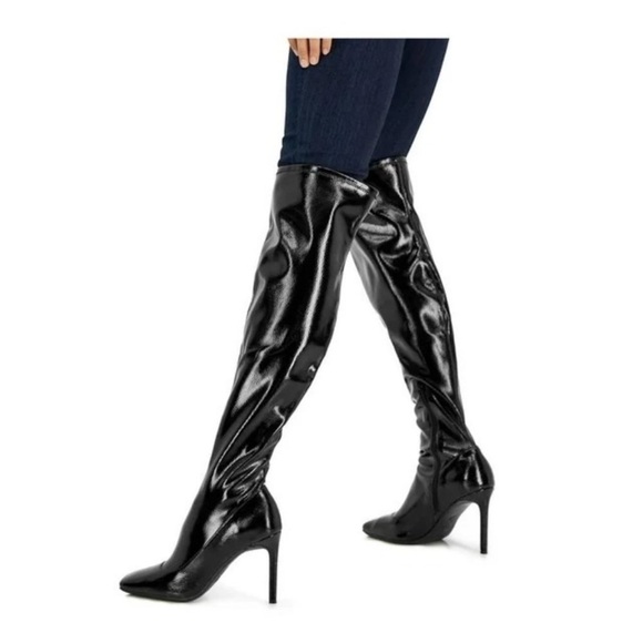 INC International Concepts Shiny Black Over-the-Knee Boots - Picture 1 of 4